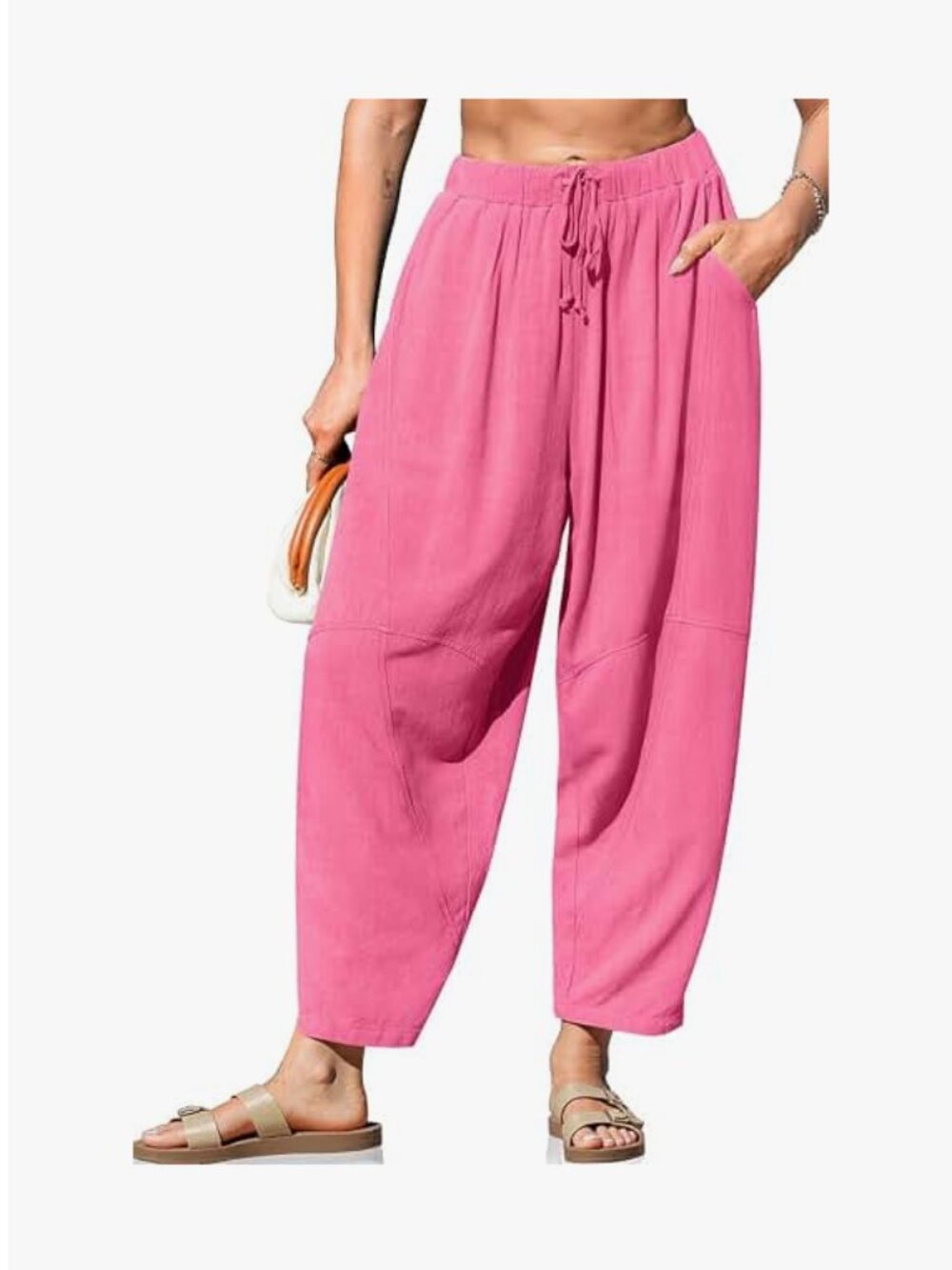 Women’s Cropped Drawstring Wide-Leg Pants - Pink